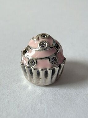 Rare Retired Pandora Charm Sweet Cupcake Charm Sterling Silver Pink Enamel